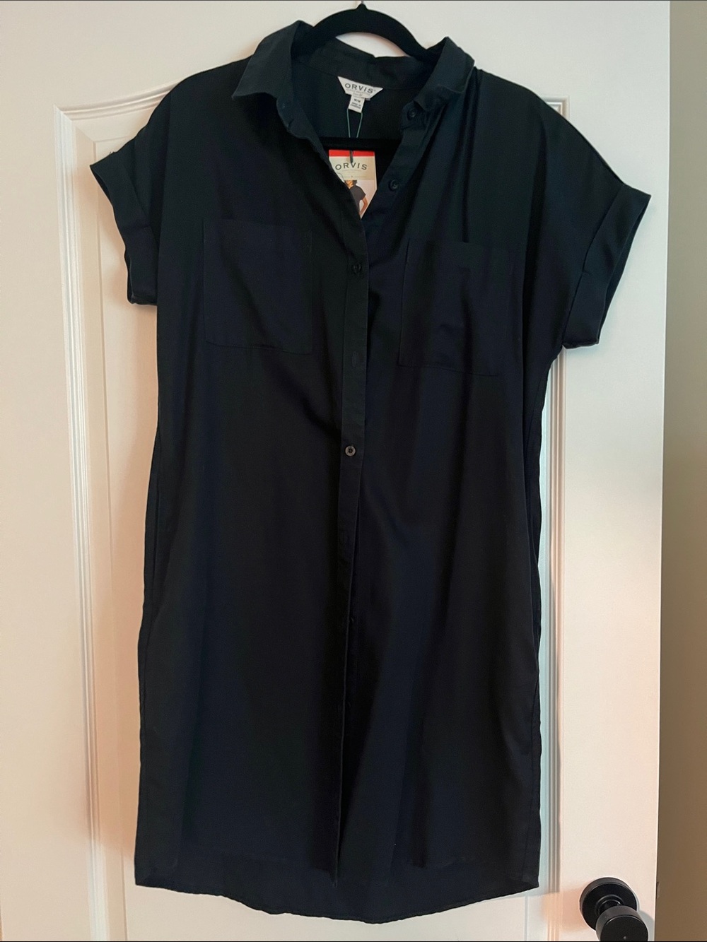 Orvis Black Short Sleeve Button-Front Shirt Dress
